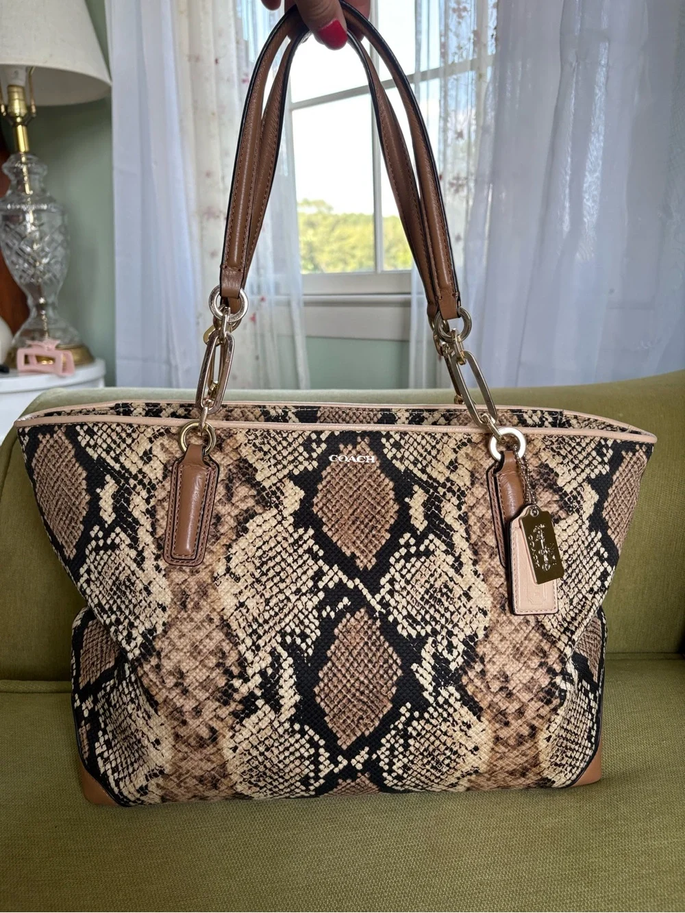 Coach Brown and Black Snake-Print Tote